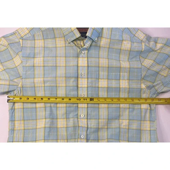 Vineyard Vines Men's Murray Shirt short sleeve Yellow Teal Summer Plaid Size M - Picture 12 of 13